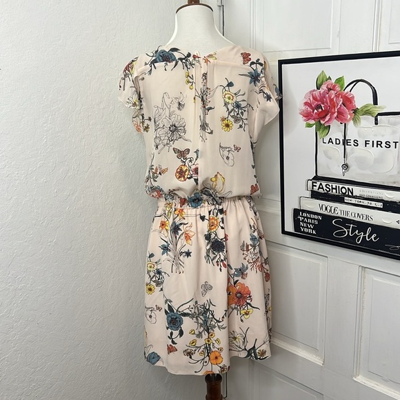 Rebecca Taylor Blush Pink Floral Drawstring Silk Dress Size 6 - Picture 8 of 9